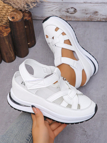 (Order 1 Size Up If You Have Wide/Thick Feet) Women's Platform Wedge Sandals, Fashion Roman Sandals With Hook And Loop, Casual Running Shoes, Hollow-Out Sandals, Essential Casual Sandals For Holidays