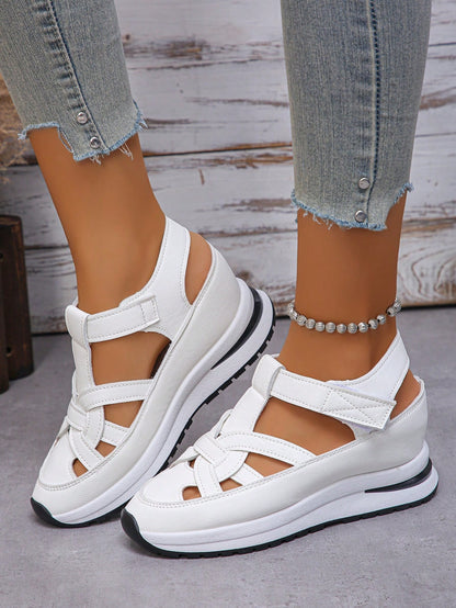 (Order 1 Size Up If You Have Wide/Thick Feet) Women's Platform Wedge Sandals, Fashion Roman Sandals With Hook And Loop, Casual Running Shoes, Hollow-Out Sandals, Essential Casual Sandals For Holidays