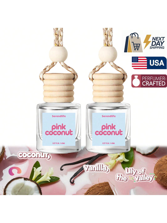 Osmore Summer Pink Coconut Car Air Freshener Hanging Diffuser, 2-Pack Long Lasting Car Fragrance Oil, Tropical Coconut Car Scent, Rearview Mirror Car Perfume Pendant, Essential Oil Car Diffuser, Car I