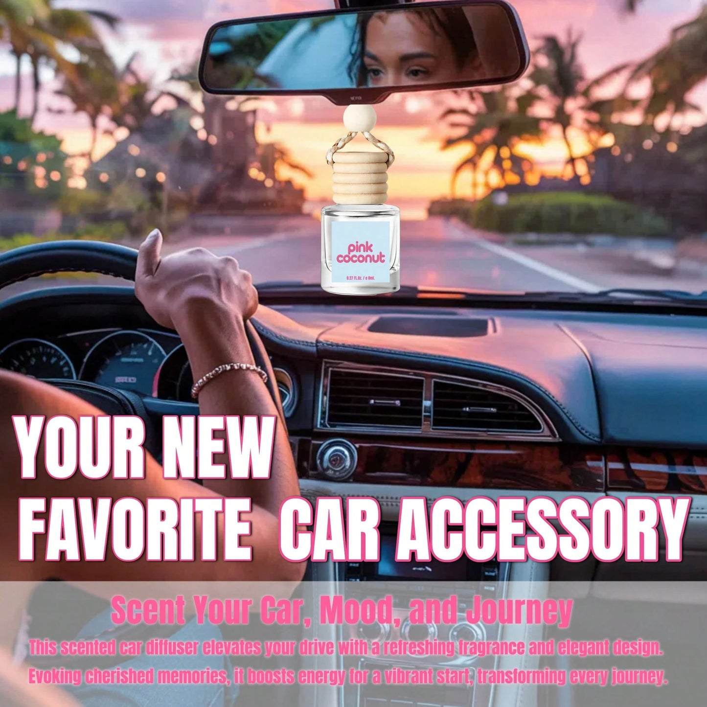 Osmore Summer Pink Coconut Car Air Freshener Hanging Diffuser, 2-Pack Long Lasting Car Fragrance Oil, Tropical Coconut Car Scent, Rearview Mirror Car Perfume Pendant, Essential Oil Car Diffuser, Car I