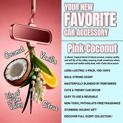 Osmore Summer Pink Coconut Car Air Freshener Hanging Diffuser, 2-Pack Long Lasting Car Fragrance Oil, Tropical Coconut Car Scent, Rearview Mirror Car Perfume Pendant, Essential Oil Car Diffuser, Car I