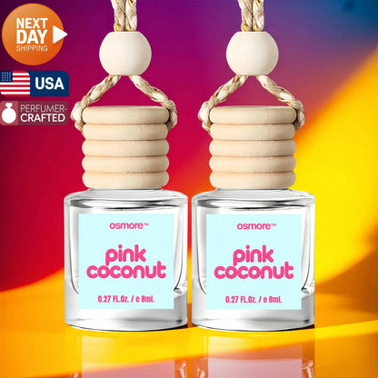 Osmore Summer Pink Coconut Car Air Freshener Hanging Diffuser, 2-Pack Long Lasting Car Fragrance Oil, Tropical Coconut Car Scent, Rearview Mirror Car Perfume Pendant, Essential Oil Car Diffuser, Car I