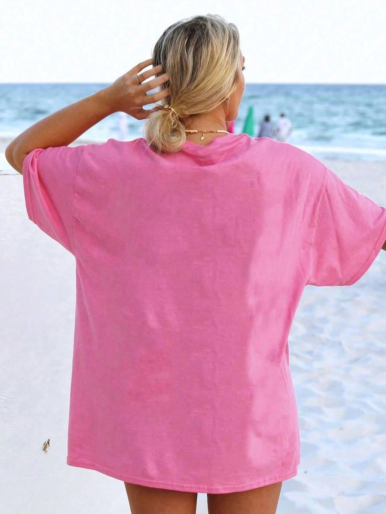 Overstimulated Oversized Women Loose Fit Round Neck Short Sleeve T-Shirt Casual Pink Summer