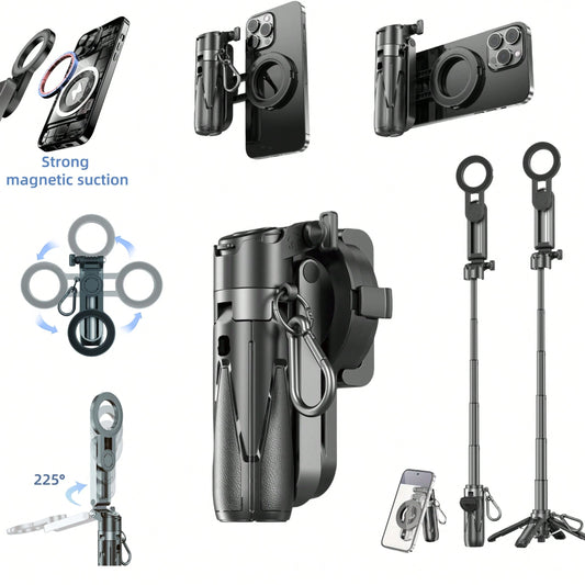 P15MiNi-C Upgraded Magnetic: Portable Multifunctional Selfie Stick For Travel/Live Streaming/Selfie Cell Phone Quadrupod, Aluminum + ABS, 47.5cm/18.7in, 193g, Type-C Charging Wireless Remote Control F