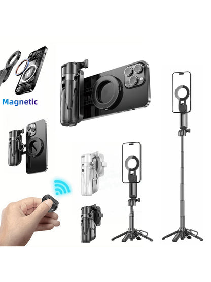 P15MiNi-C Upgraded Magnetic: Portable Multifunctional Selfie Stick For Travel/Live Streaming/Selfie Cell Phone Quadrupod, Aluminum + ABS, 47.5cm/18.7in, 193g, Type-C Charging Wireless Remote Control F