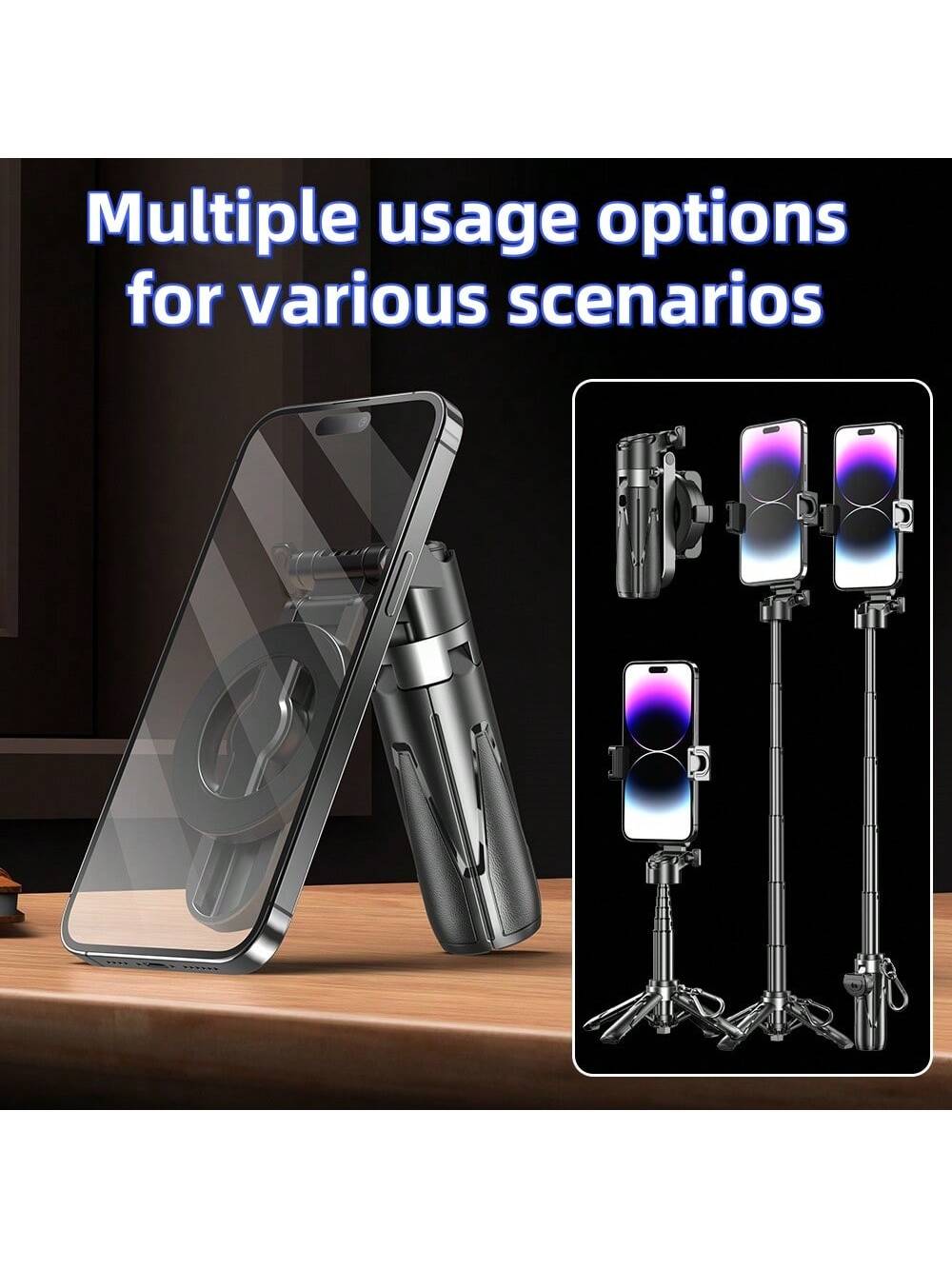 P15MiNi-C Upgraded Magnetic: Portable Multifunctional Selfie Stick For Travel/Live Streaming/Selfie Cell Phone Quadrupod, Aluminum + ABS, 47.5cm/18.7in, 193g, Type-C Charging Wireless Remote Control F