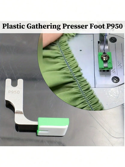 P950 Industrial Sewing Machine With Adjustable Ruffling Foot- Heavy Duty Coated Steel Foot, Ergonomic Handle, Compatible With Lockstitch And Ruffling, Green Fabric Collecting Attachment, For Precisio