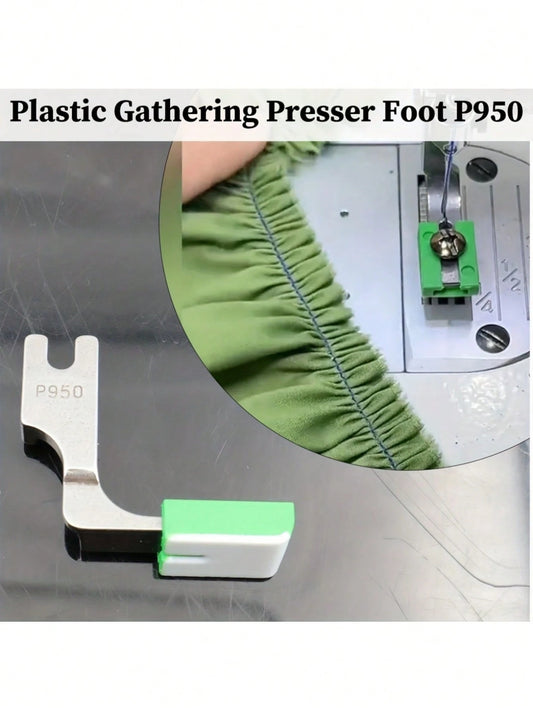 P950 Industrial Sewing Machine With Adjustable Ruffling Foot- Heavy Duty Coated Steel Foot, Ergonomic Handle, Compatible With Lockstitch And Ruffling, Green Fabric Collecting Attachment, For Precisio