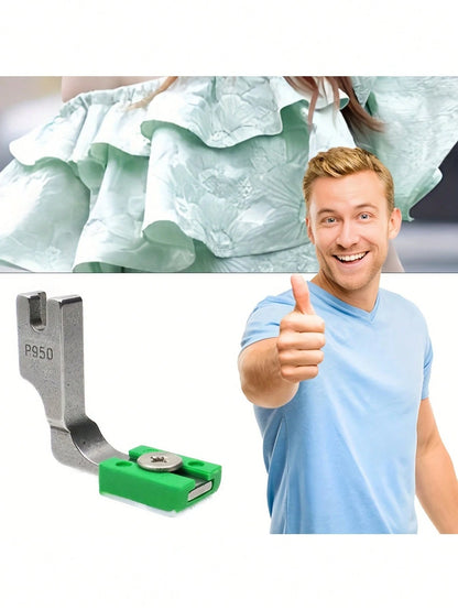 P950 Industrial Sewing Machine With Adjustable Ruffling Foot- Heavy Duty Coated Steel Foot, Ergonomic Handle, Compatible With Lockstitch And Ruffling, Green Fabric Collecting Attachment, For Precisio