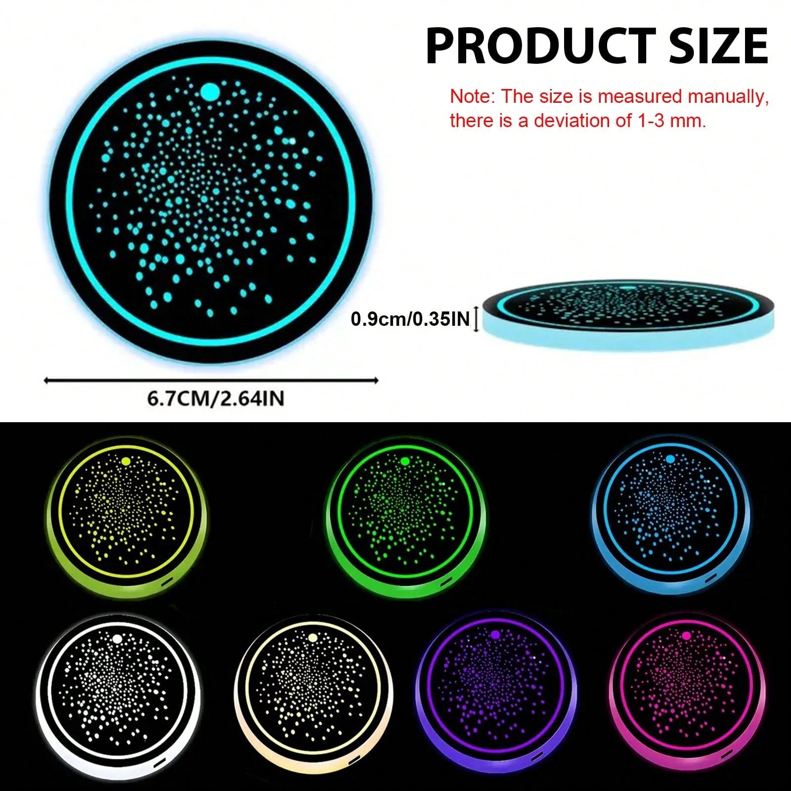 PAKRYS 2pcs LED Cup Holder Lights, 7 Colors 3 Modes Car Cup Mat, USB Charging Pad Waterproof Cup Pad, Halloween Car Atmosphere Lights, LED Car Interior Ambient Lights, Car Interior Lighting Accessorie