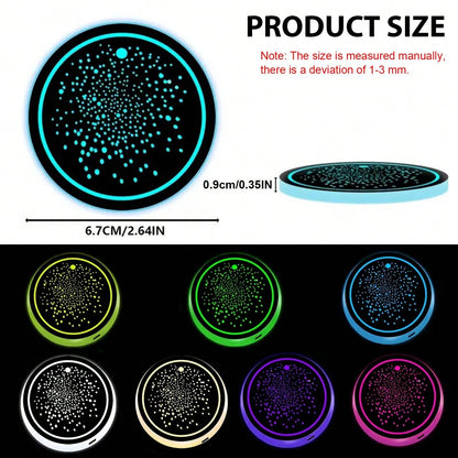 PAKRYS 2pcs LED Cup Holder Lights, 7 Colors 3 Modes Car Cup Mat, USB Charging Pad Waterproof Cup Pad, Halloween Car Atmosphere Lights, LED Car Interior Ambient Lights, Car Interior Lighting Accessorie