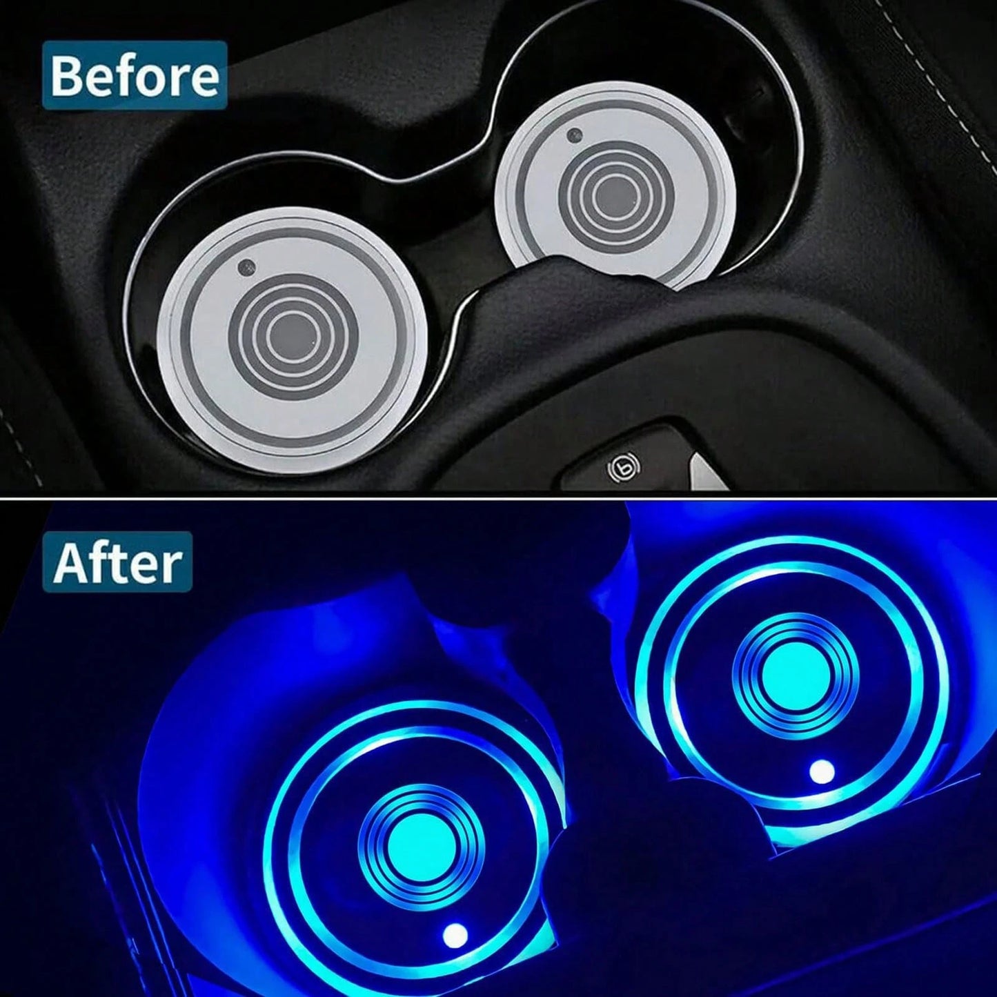 PAKRYS 2pcs LED Cup Holder Lights, 7 Colors 3 Modes Car Cup Mat, USB Charging Pad Waterproof Cup Pad, Halloween Car Atmosphere Lights, LED Car Interior Ambient Lights, Car Interior Lighting Accessorie