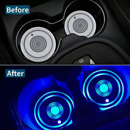 PAKRYS 2pcs LED Cup Holder Lights, 7 Colors 3 Modes Car Cup Mat, USB Charging Pad Waterproof Cup Pad, Halloween Car Atmosphere Lights, LED Car Interior Ambient Lights, Car Interior Lighting Accessorie