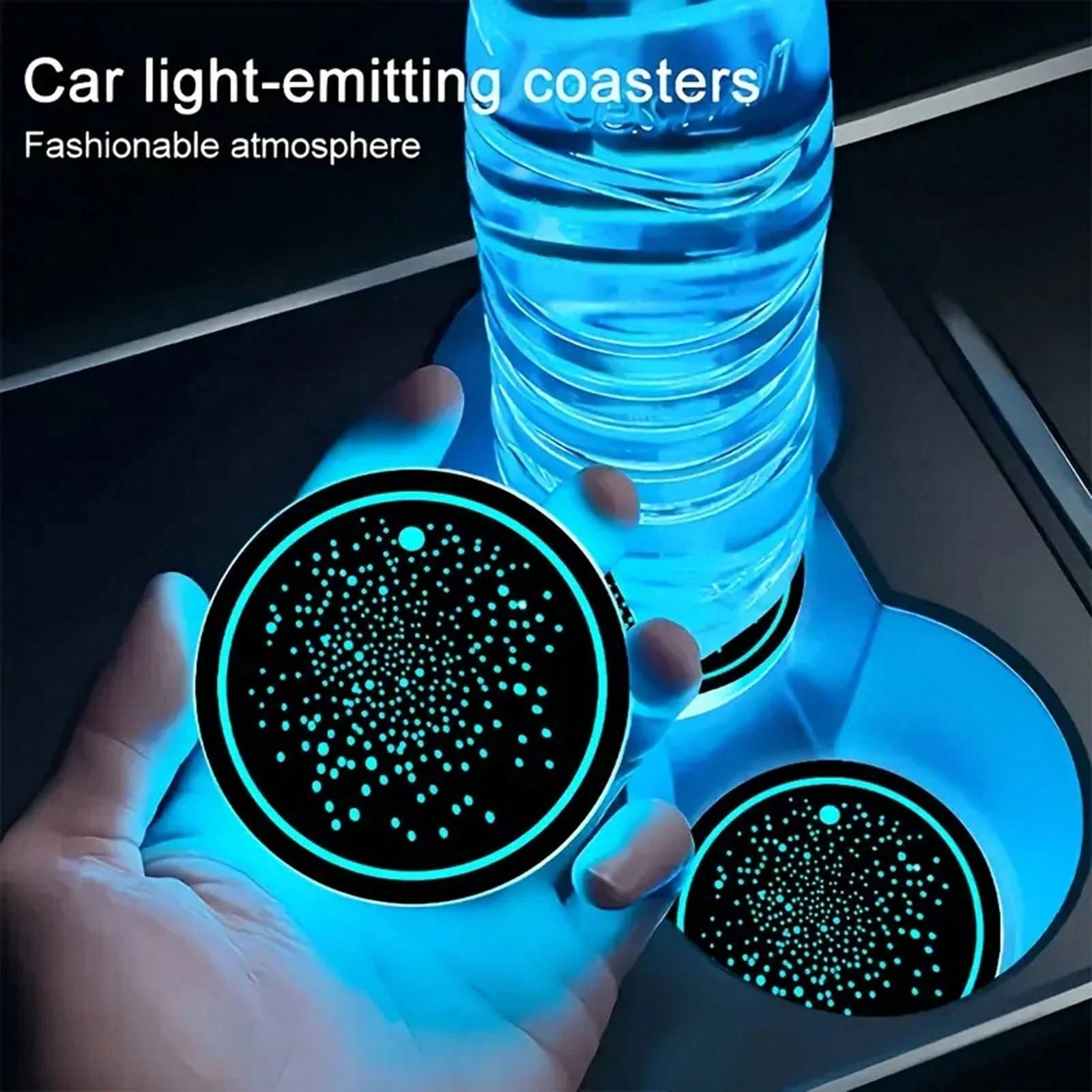 PAKRYS 2pcs LED Cup Holder Lights, 7 Colors 3 Modes Car Cup Mat, USB Charging Pad Waterproof Cup Pad, Halloween Car Atmosphere Lights, LED Car Interior Ambient Lights, Car Interior Lighting Accessorie