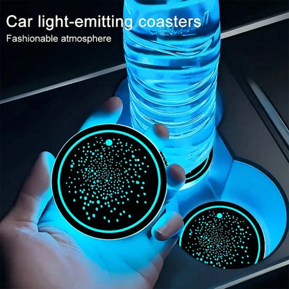PAKRYS 2pcs LED Cup Holder Lights, 7 Colors 3 Modes Car Cup Mat, USB Charging Pad Waterproof Cup Pad, Halloween Car Atmosphere Lights, LED Car Interior Ambient Lights, Car Interior Lighting Accessorie