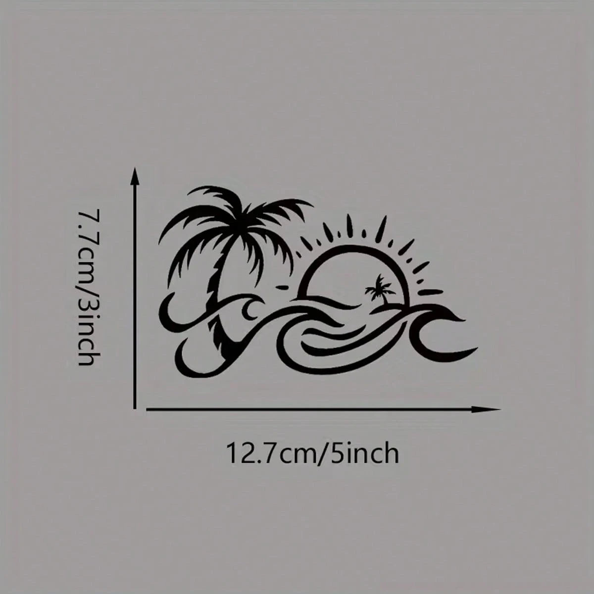Palm Tree And Wavy Sun Pattern Car Rearview Mirror Sticker, Applicable To Water Bottles, Laptops, Refrigerators, Windows, Car Decor Sticker