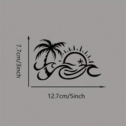 Palm Tree And Wavy Sun Pattern Car Rearview Mirror Sticker, Applicable To Water Bottles, Laptops, Refrigerators, Windows, Car Decor Sticker