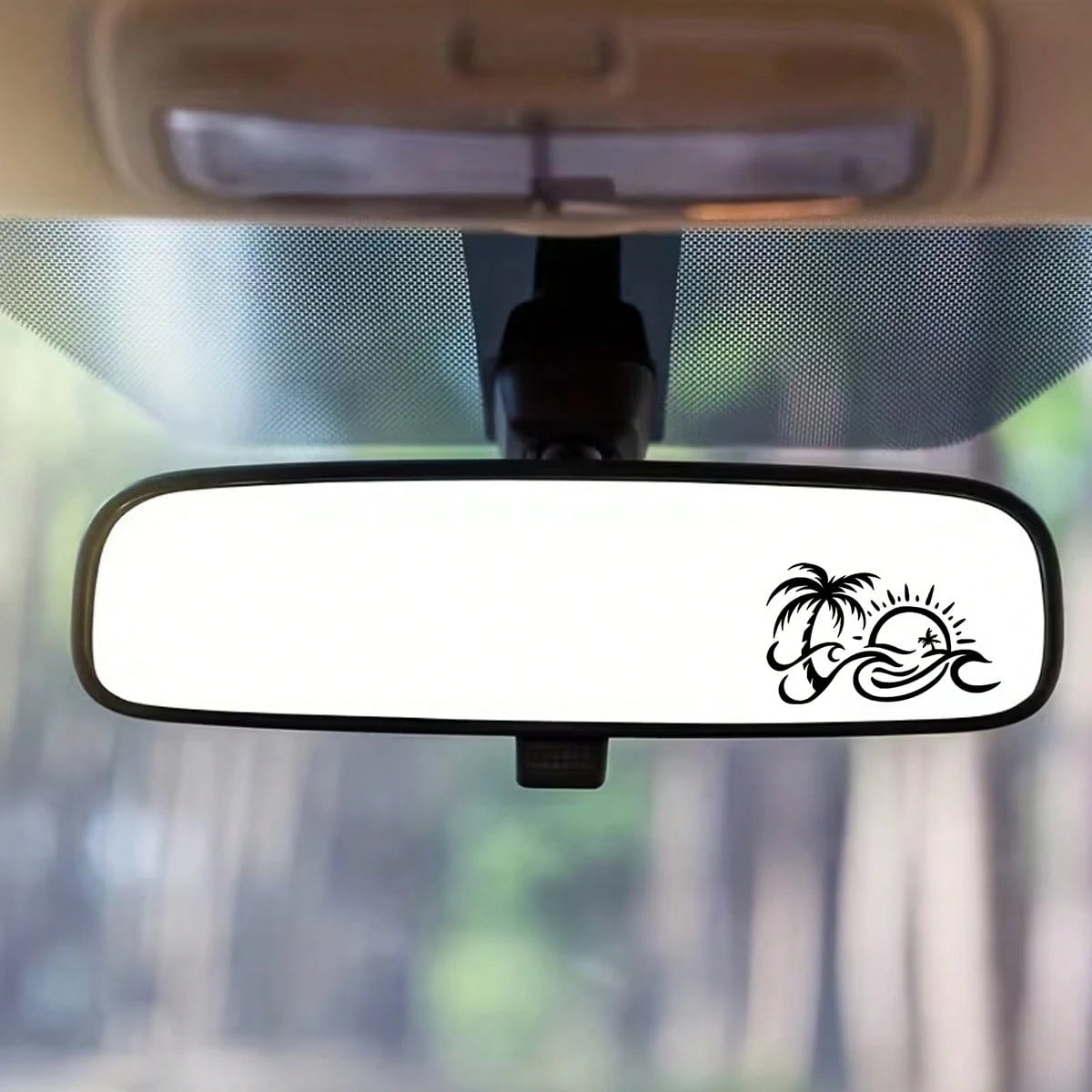 Palm Tree And Wavy Sun Pattern Car Rearview Mirror Sticker, Applicable To Water Bottles, Laptops, Refrigerators, Windows, Car Decor Sticker