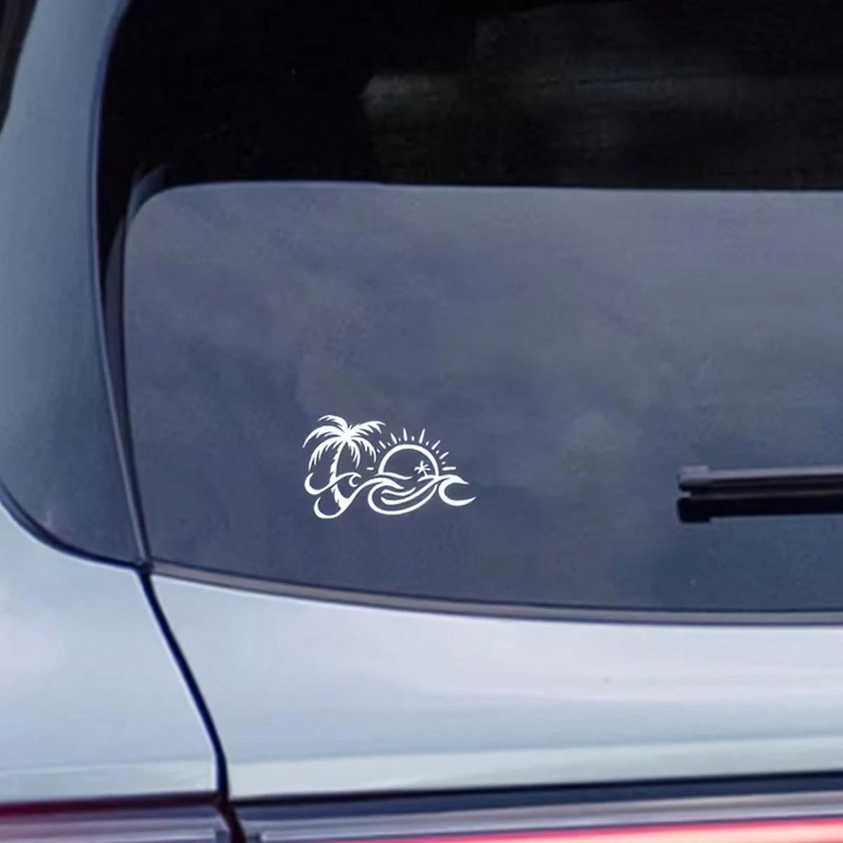 Palm Tree And Wavy Sun Pattern Car Rearview Mirror Sticker, Applicable To Water Bottles, Laptops, Refrigerators, Windows, Car Decor Sticker