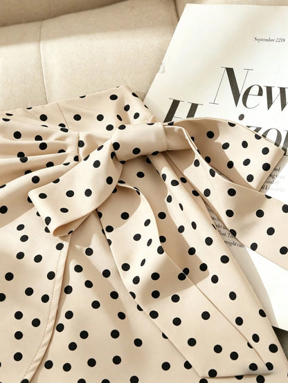 Pariaura High Cinched Waist-Up Brown Polka Dot A-Line Mini Skirt/Cinched Casual/Work Skirt