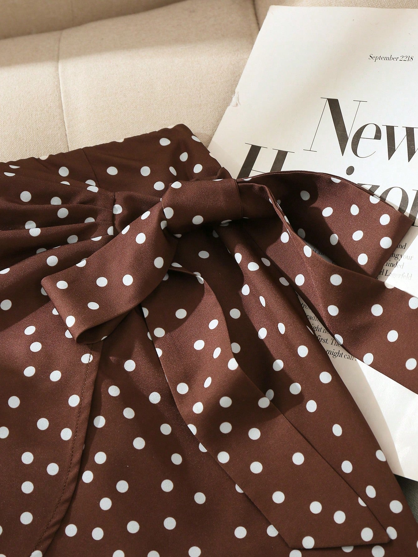 Pariaura High Cinched Waist-Up Brown Polka Dot A-Line Mini Skirt/Cinched Casual/Work Skirt