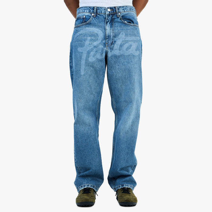 Patta Laserprint Whiskers Denim Pants / Light Blue Denim