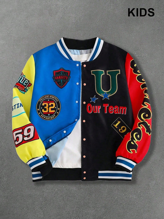 PAVTROS 1pc Boys Casual Streetwear Colorblock Colorful Print Jacket, Suitable For Cool Street Style