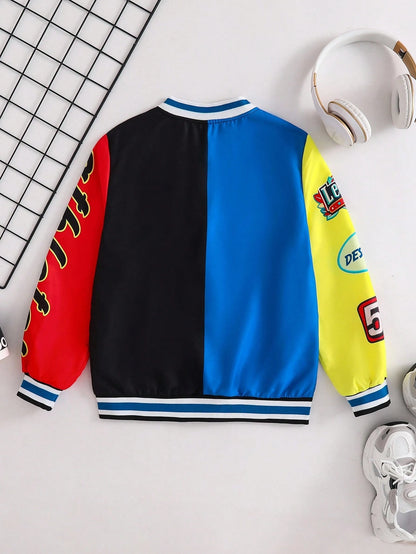 PAVTROS 1pc Boys Casual Streetwear Colorblock Colorful Print Jacket, Suitable For Cool Street Style