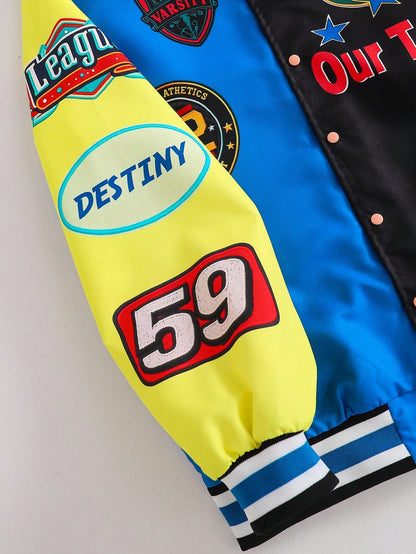 PAVTROS 1pc Boys Casual Streetwear Colorblock Colorful Print Jacket, Suitable For Cool Street Style