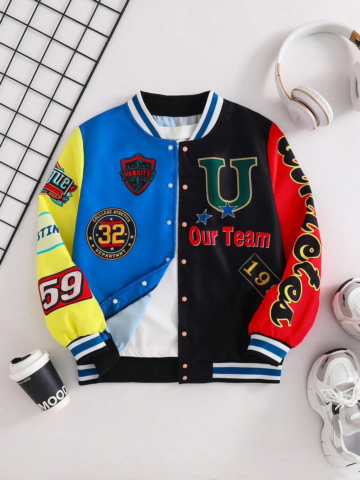 PAVTROS 1pc Boys Casual Streetwear Colorblock Colorful Print Jacket, Suitable For Cool Street Style