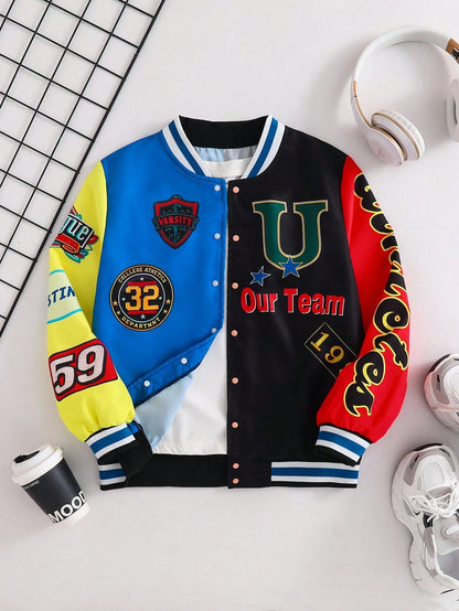 PAVTROS 1pc Boys Casual Streetwear Colorblock Colorful Print Jacket, Suitable For Cool Street Style
