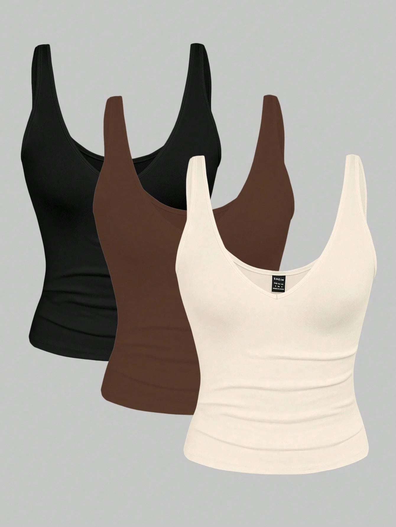 Pcs/Set Plus Size Women Leopard Print & Solid Color V-Neck Cropped Tank Tops, Summer