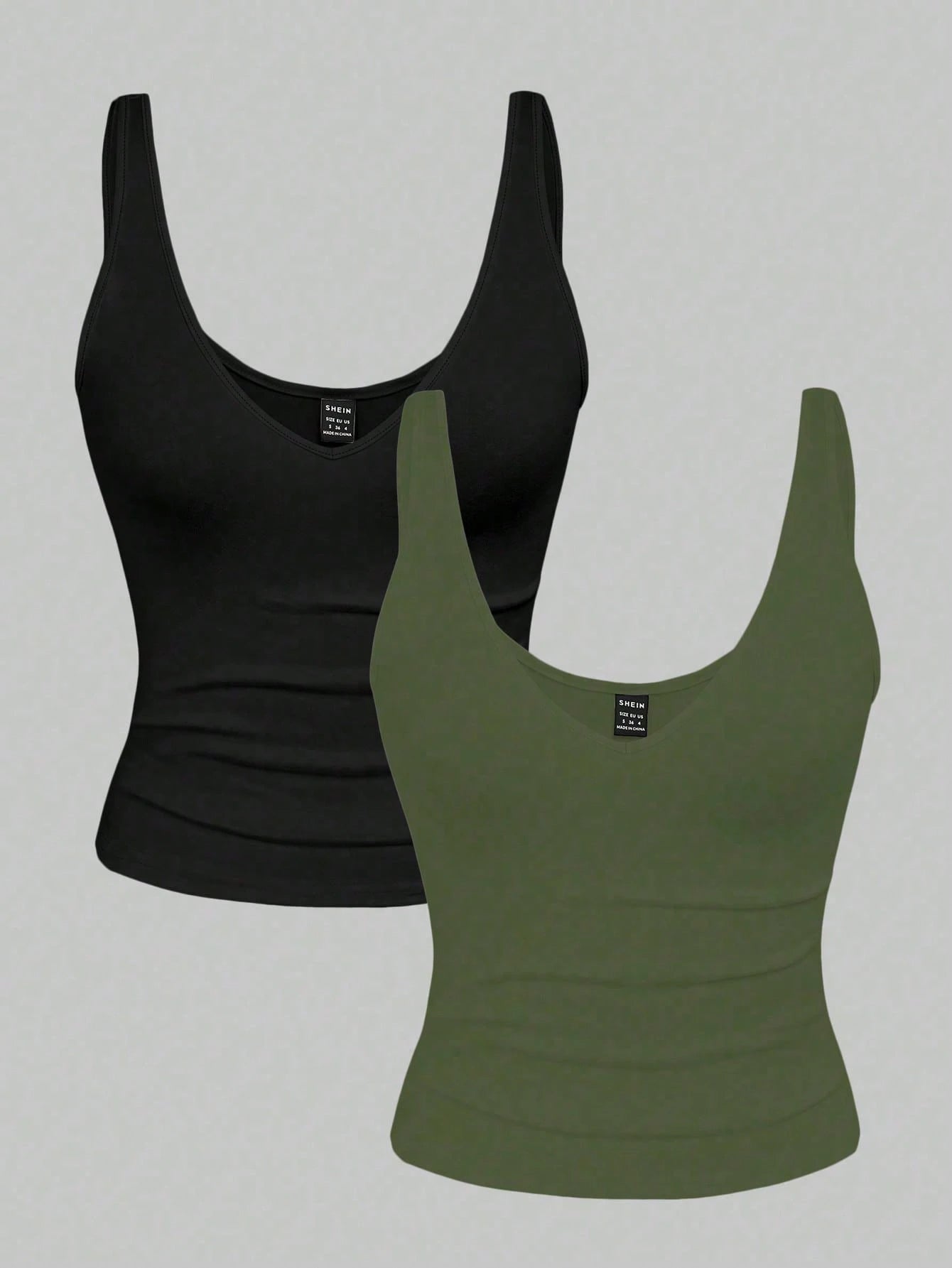 Pcs/Set Plus Size Women Leopard Print & Solid Color V-Neck Cropped Tank Tops, Summer
