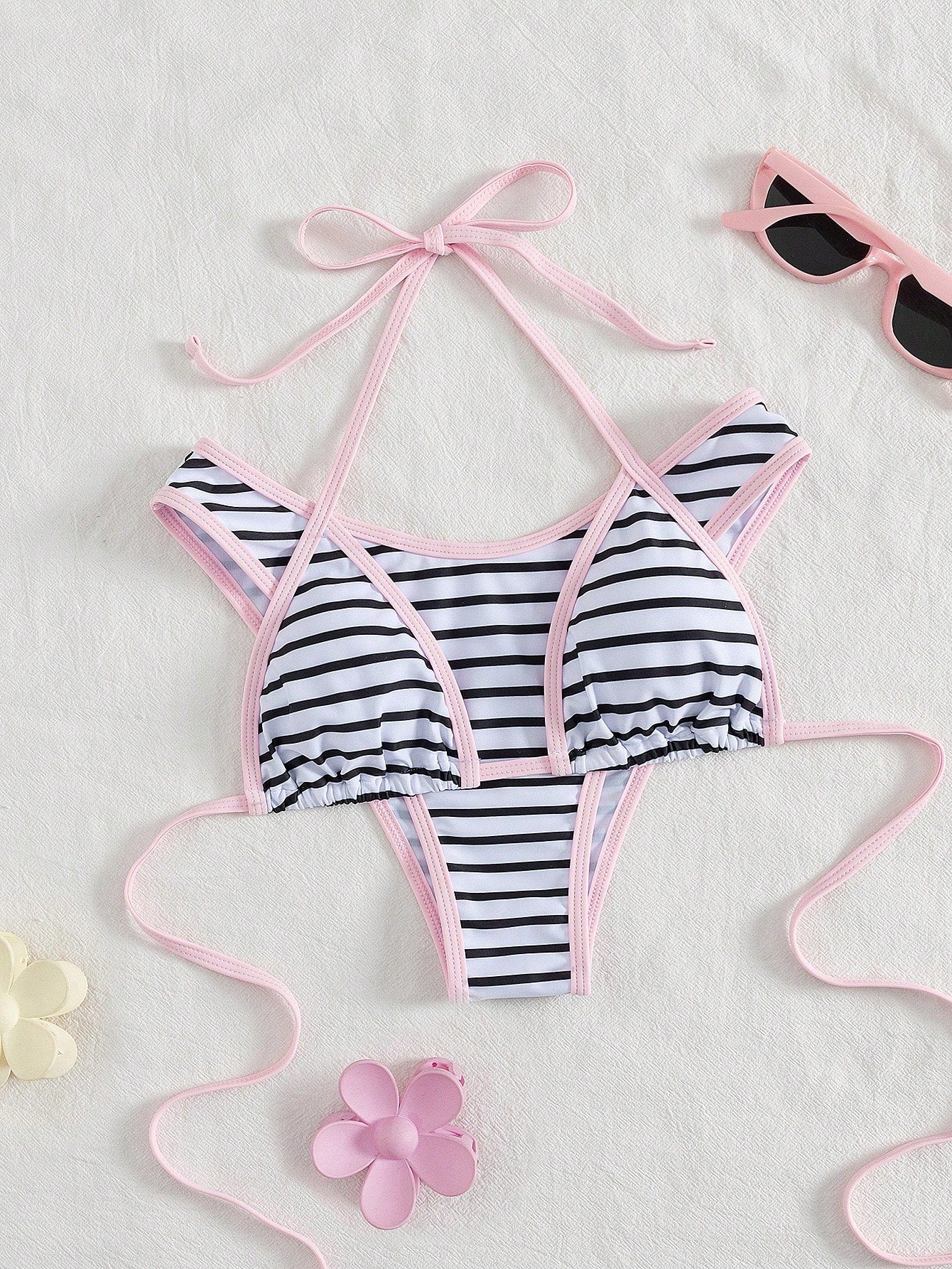 PEPPERMOLLY Women's Sexy & Fashionable Black & White 2 Pieces Swimsuit, Summer Beach Bikini Set Vacation