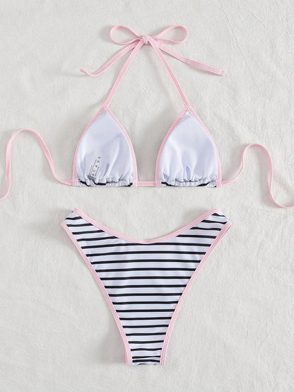 PEPPERMOLLY Women's Sexy & Fashionable Black & White 2 Pieces Swimsuit, Summer Beach Bikini Set Vacation