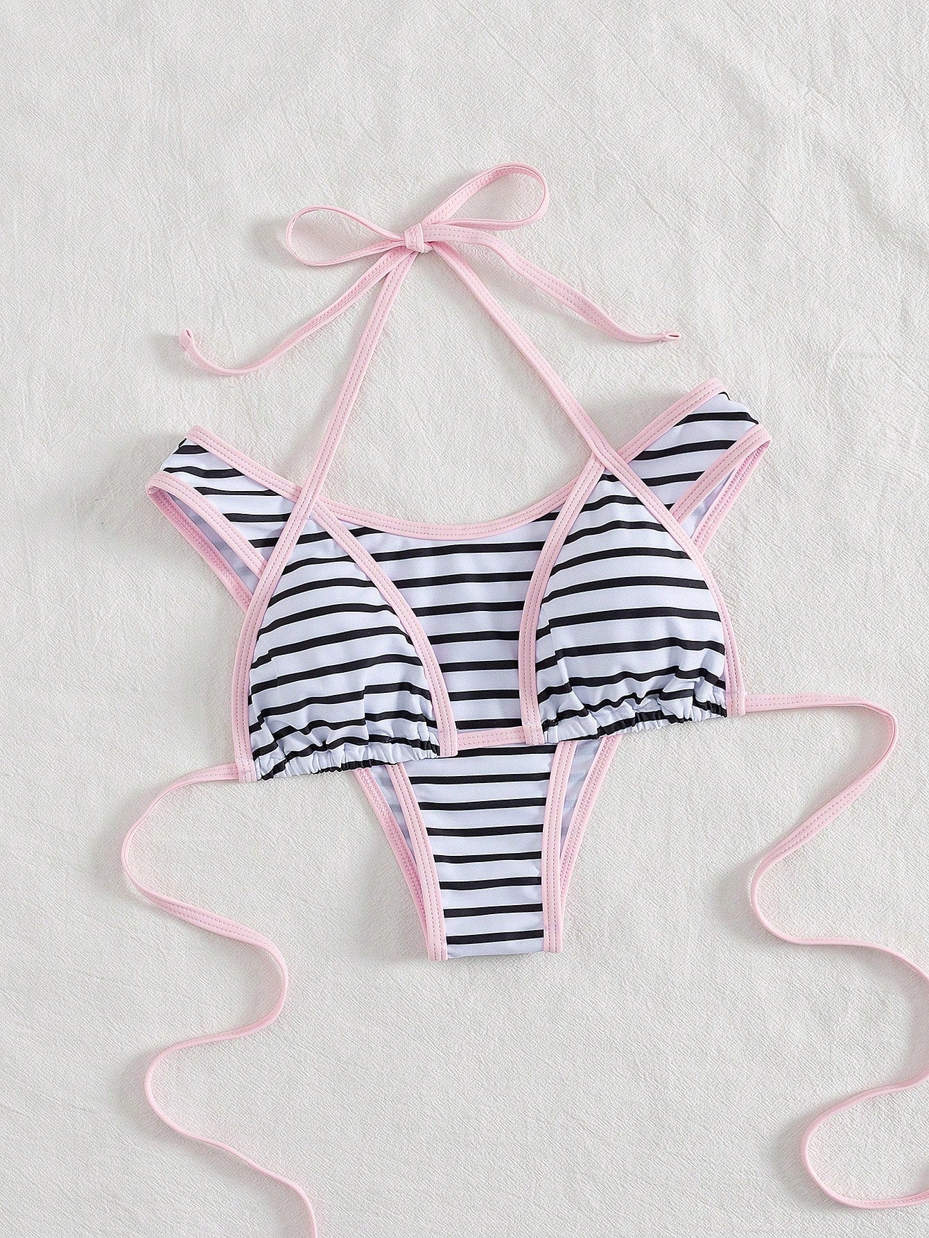 PEPPERMOLLY Women's Sexy & Fashionable Black & White 2 Pieces Swimsuit, Summer Beach Bikini Set Vacation