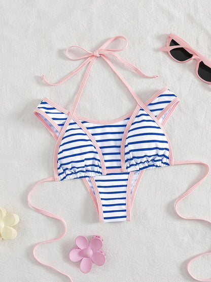 PEPPERMOLLY Women's Sexy & Fashionable Black & White 2 Pieces Swimsuit, Summer Beach Bikini Set Vacation