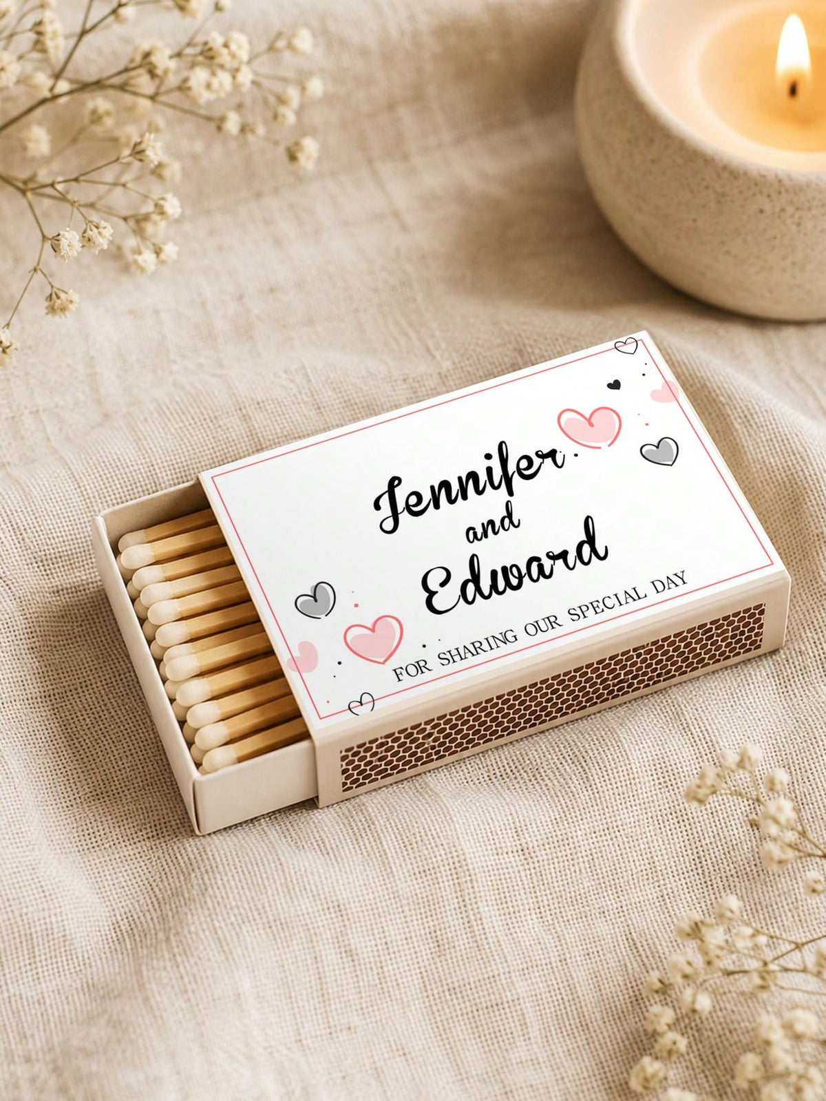 Personalized Custom Text Matchbox Stickers, Vintage Waterproof Wedding Matchbox Labels, Elegant Creative High-Quality Stickers For Wedding Favors, Bridal Showers, Bachelor/Bachelorette Parties, Birthd