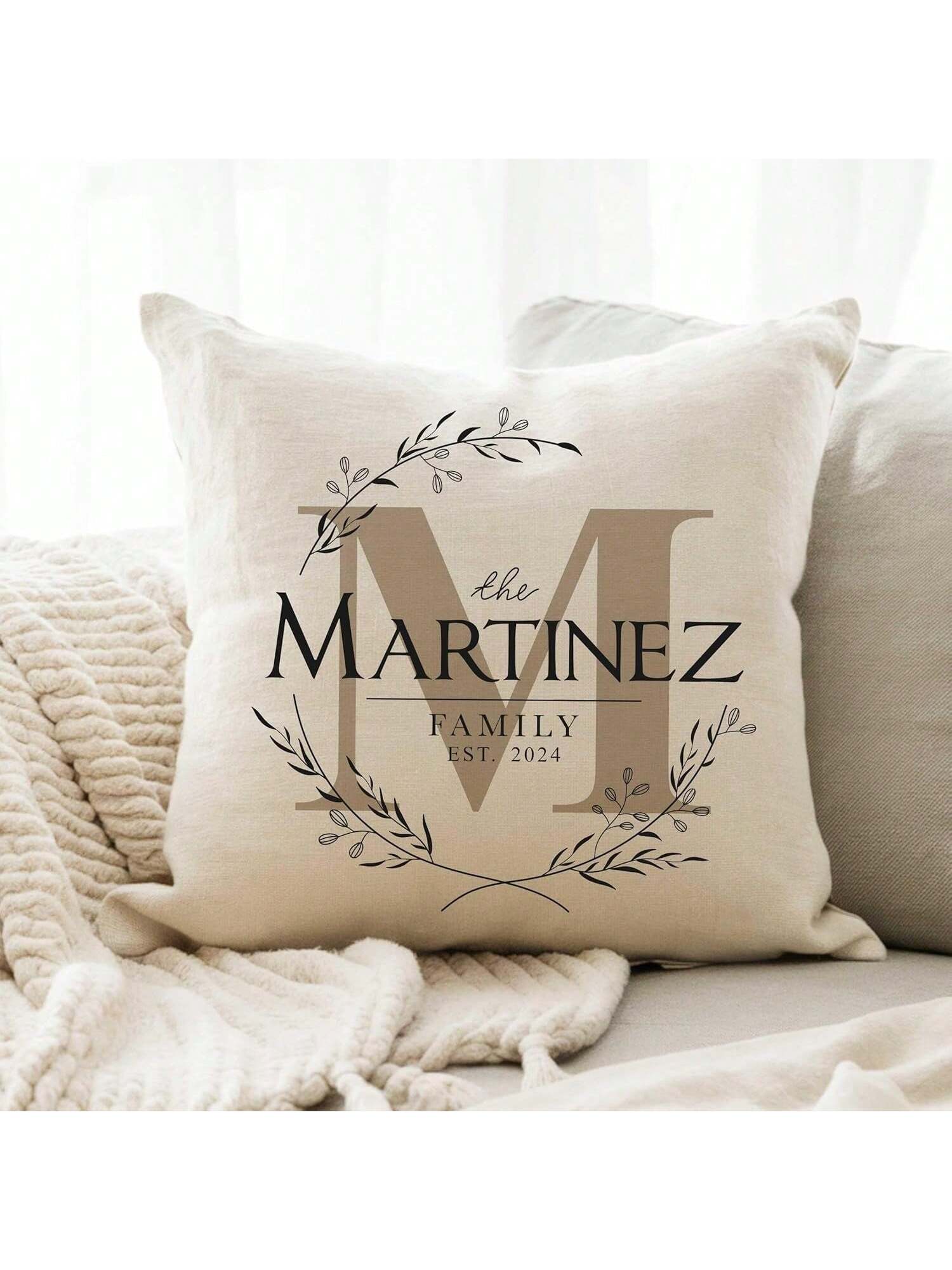 Personalized Family Name Pillow Case, One-Side Customized Square Pillowcase, Custom Pillow Cover With Text, Gifts For Christmas Birthday Valentines Anniversary Mother's Day Father's Day- 18"X18" (Do