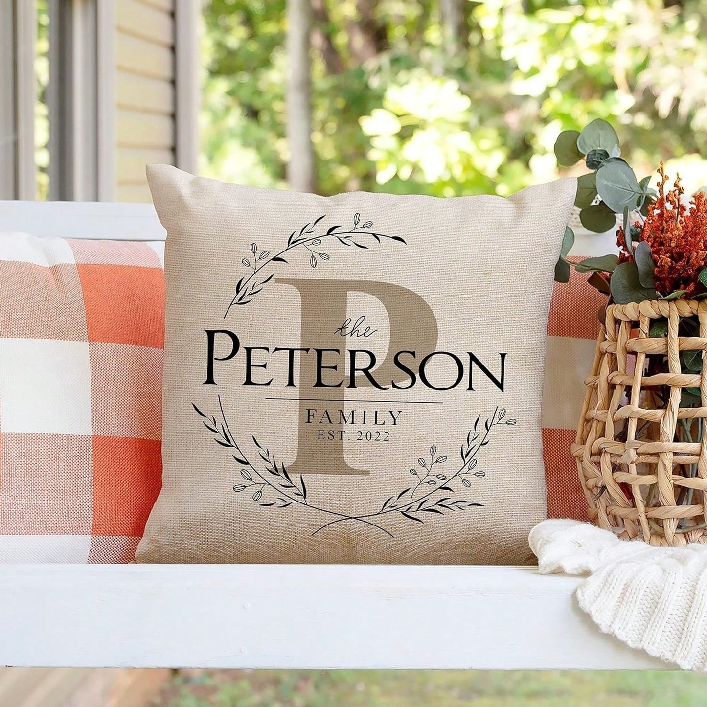 Personalized Family Name Pillow Case, One-Side Customized Square Pillowcase, Custom Pillow Cover With Text, Gifts For Christmas Birthday Valentines Anniversary Mother's Day Father's Day- 18"X18" (Do