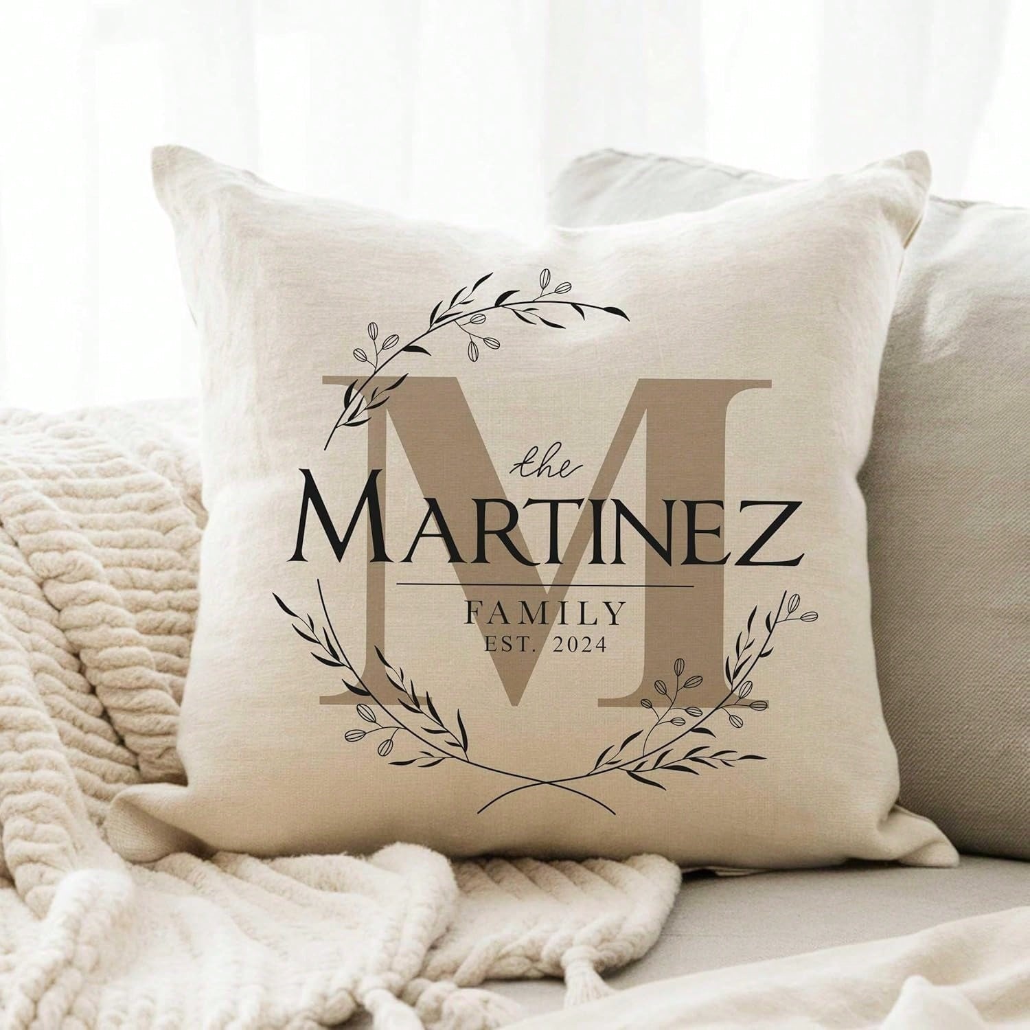 Personalized Family Name Pillow Case, One-Side Customized Square Pillowcase, Custom Pillow Cover With Text, Gifts For Christmas Birthday Valentines Anniversary Mother's Day Father's Day- 18"X18" (Do