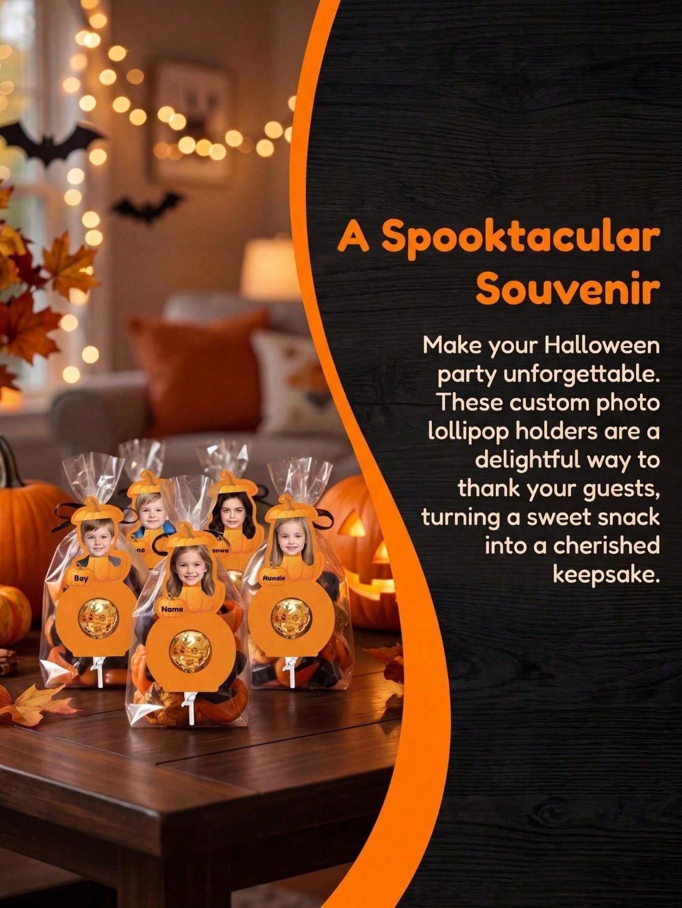 Personalized Halloween Lollipop Boxes, Custom Photo Pumpkin Candy Holders With Name, DIY Trick Or Treat Party Favor Supplies, Halloween School Gifts,Lollipop Holder/Party Favor.Family Party Decoratio