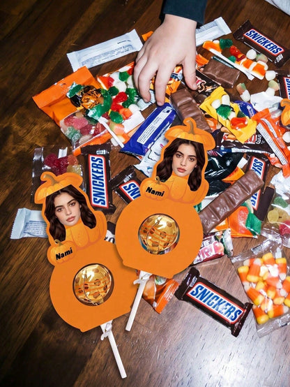 Personalized Halloween Lollipop Boxes, Custom Photo Pumpkin Candy Holders With Name, DIY Trick Or Treat Party Favor Supplies, Halloween School Gifts,Lollipop Holder/Party Favor.Family Party Decoratio