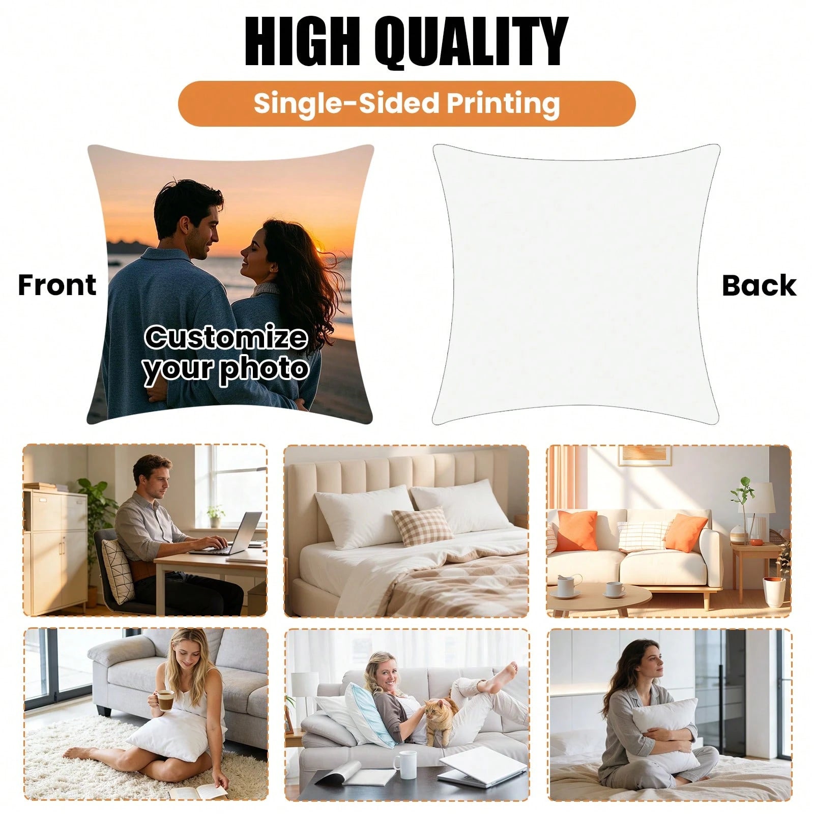 Personalized Photo Pillow Cover, Custom Couple Family Picture Cushion Case, Upload Your Own Image, Wedding Anniversary Valentine Mother's Day Father's Day Thanksgiving Teacher Gift, Sofa Bedroom Fall