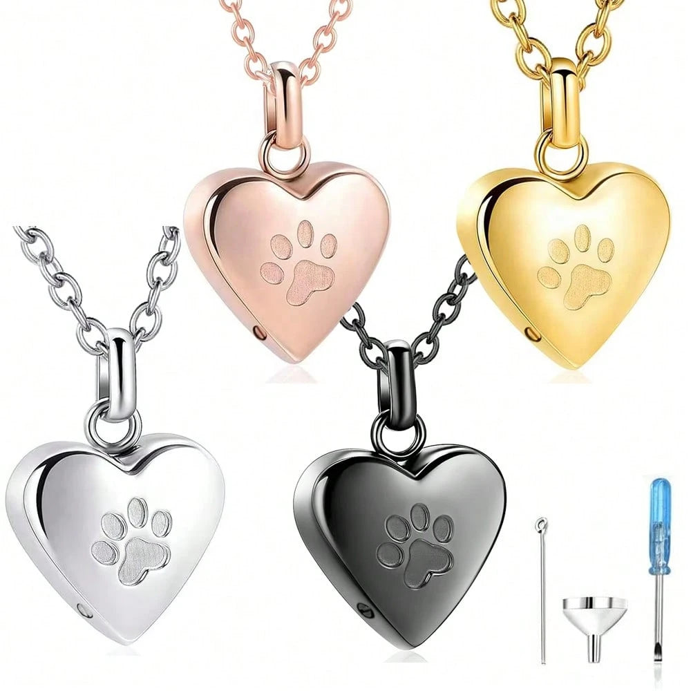 Pet Cremation Jewelry For Ashes Pendant Paw Print Pet Heart Urn Necklace Memorial Keepsake Jewelry For Pet/Dog's/Cat's Ashes
