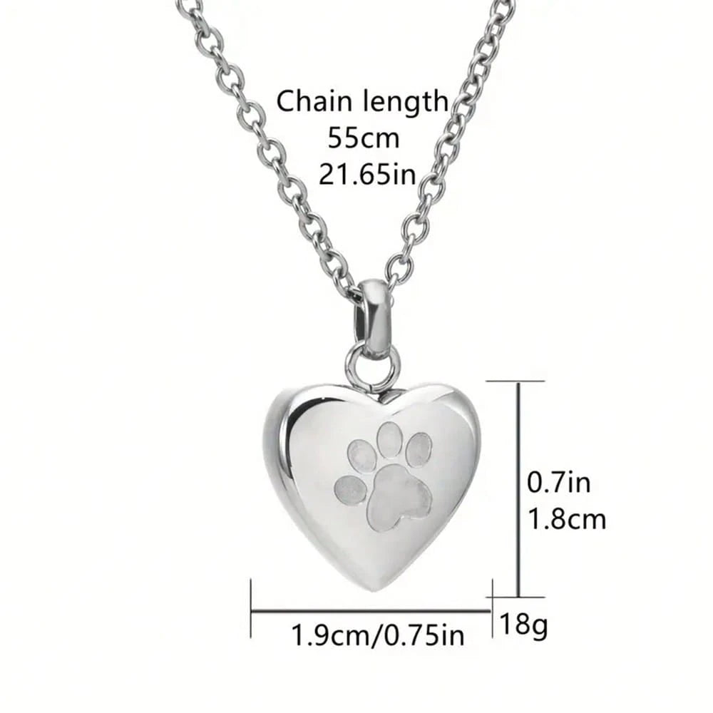 Pet Cremation Jewelry For Ashes Pendant Paw Print Pet Heart Urn Necklace Memorial Keepsake Jewelry For Pet/Dog's/Cat's Ashes