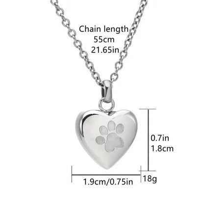 Pet Cremation Jewelry For Ashes Pendant Paw Print Pet Heart Urn Necklace Memorial Keepsake Jewelry For Pet/Dog's/Cat's Ashes