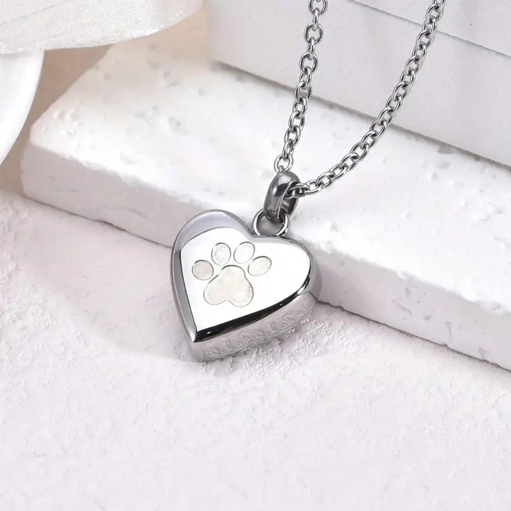 Pet Cremation Jewelry For Ashes Pendant Paw Print Pet Heart Urn Necklace Memorial Keepsake Jewelry For Pet/Dog's/Cat's Ashes