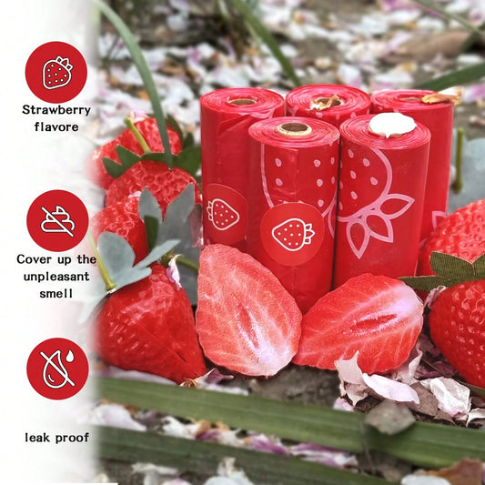Pet rhythm 630pcs Strawberry Scented Dog Poop Bags- Red Pet Waste Bags With Dispenser, Extra Large 13x9 Inch Leak-Proof Scented Bags For Walking Dogs And Cat Litter