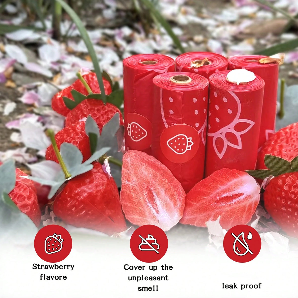 Pet rhythm 630pcs Strawberry Scented Dog Poop Bags- Red Pet Waste Bags With Dispenser, Extra Large 13x9 Inch Leak-Proof Scented Bags For Walking Dogs And Cat Litter